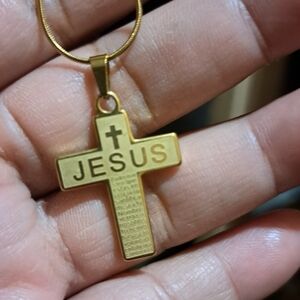 Gold Jesus Cross Pendant Necklace